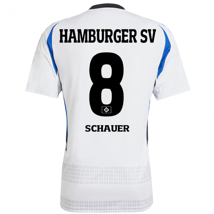 Kids Football Martin Schauer #8 White Blue Home Jersey 2024/25 T-Shirt Australia