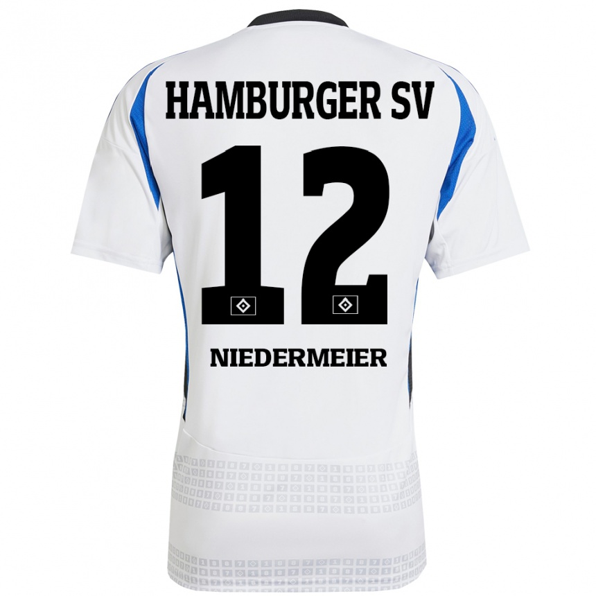 Kids Football Philipp Niedermeier #12 White Blue Home Jersey 2024/25 T-Shirt Australia