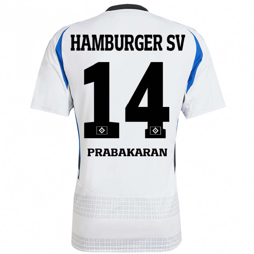 Kids Football Nilavan Prabakaran #14 White Blue Home Jersey 2024/25 T-Shirt Australia