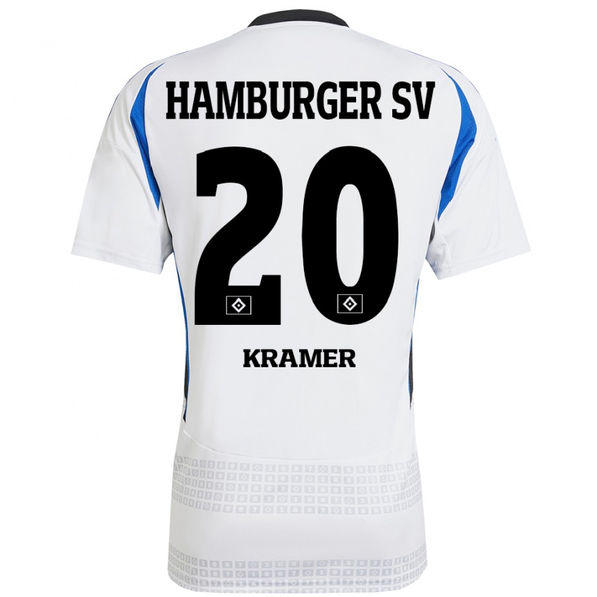 Kids Football Timon Kramer #20 White Blue Home Jersey 2024/25 T-Shirt Australia