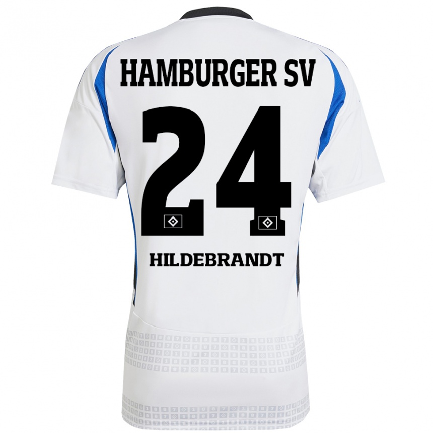 Kids Football Tjark Hildebrandt #24 White Blue Home Jersey 2024/25 T-Shirt Australia