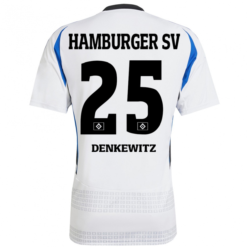 Kids Football Nick Denkewitz #25 White Blue Home Jersey 2024/25 T-Shirt Australia