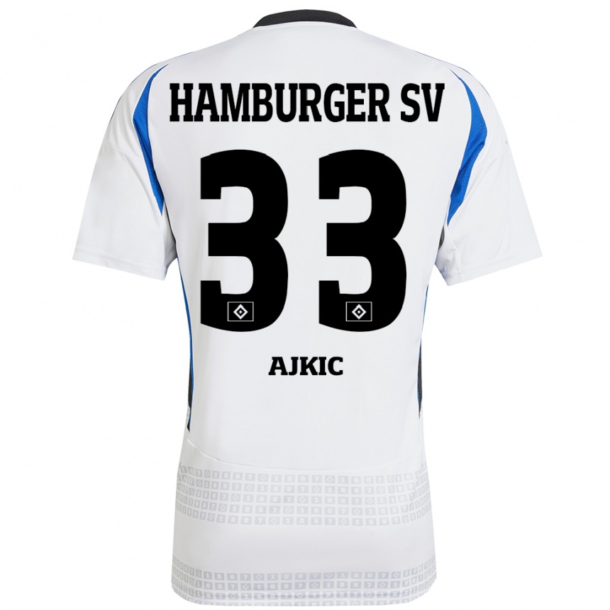 Kids Football Selim Ajkic #33 White Blue Home Jersey 2024/25 T-Shirt Australia