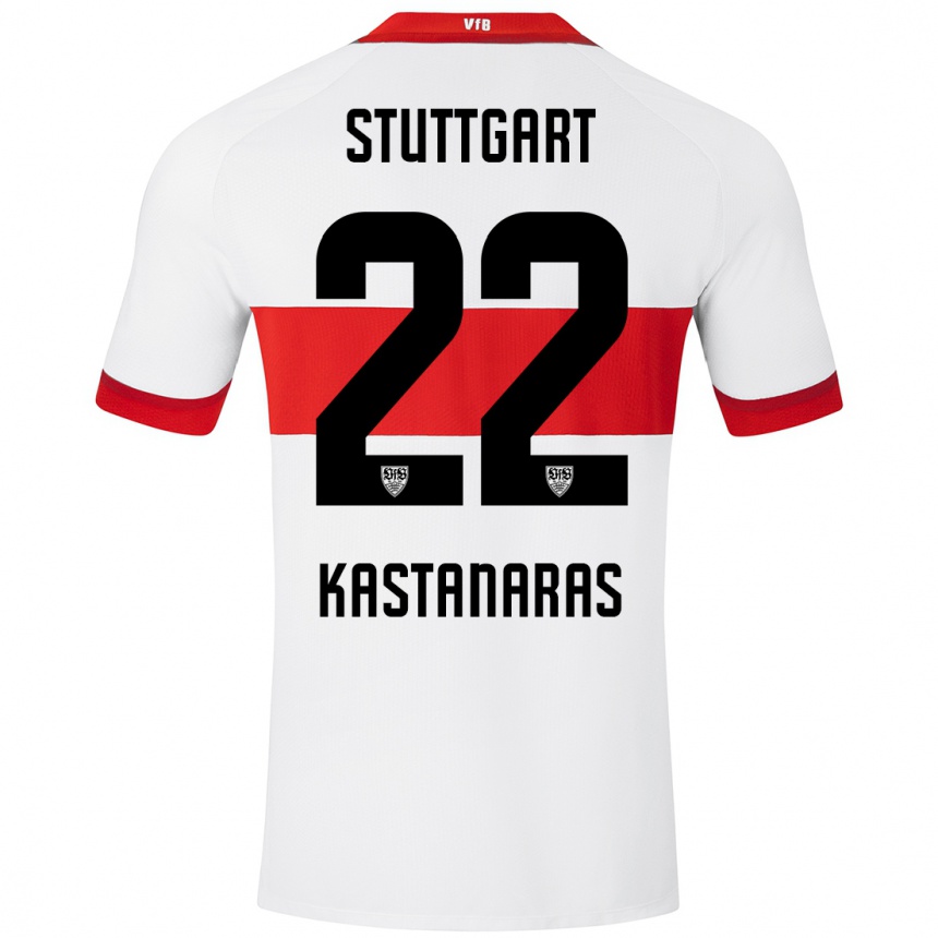 Kids Football Thomas Kastanaras #22 White Red Home Jersey 2024/25 T-Shirt Australia