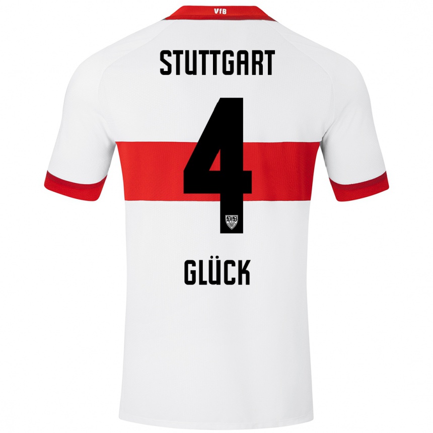 Kids Football Michael Glück #4 White Red Home Jersey 2024/25 T-Shirt Australia