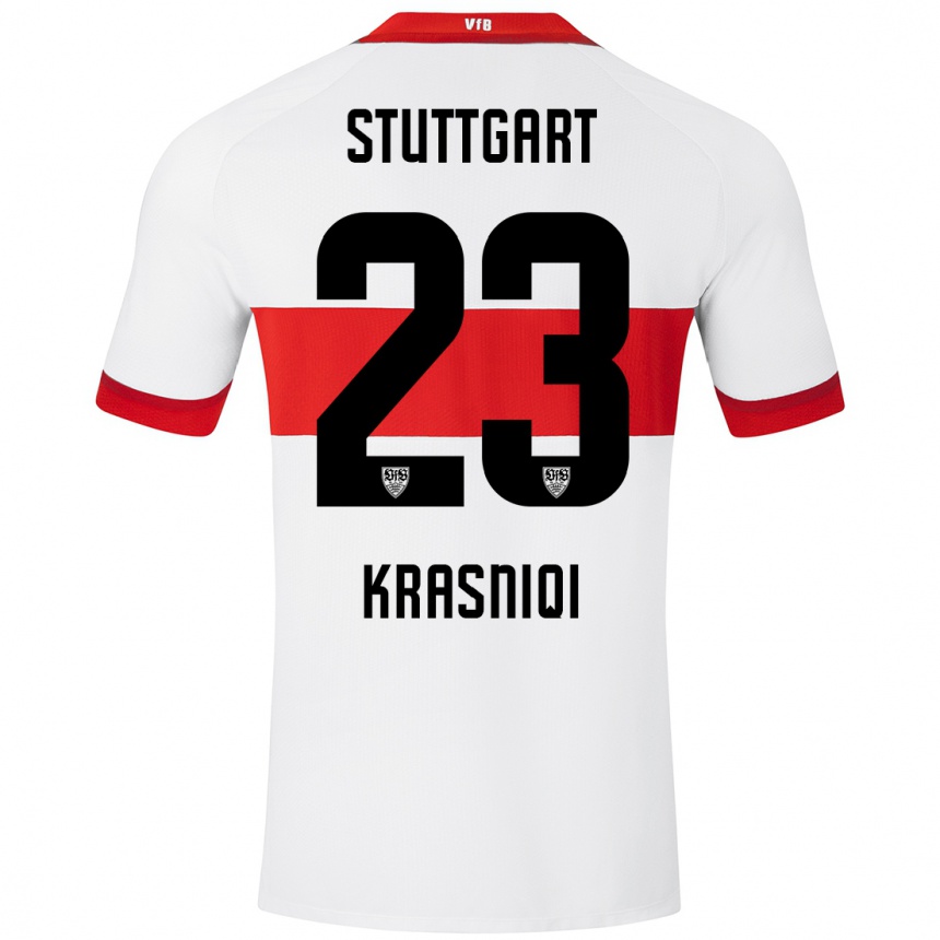 Kids Football Elton Krasniqi #23 White Red Home Jersey 2024/25 T-Shirt Australia