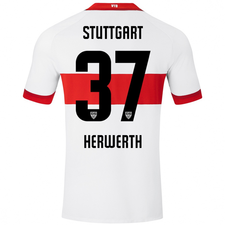 Kids Football Maximilian Herwerth #37 White Red Home Jersey 2024/25 T-Shirt Australia