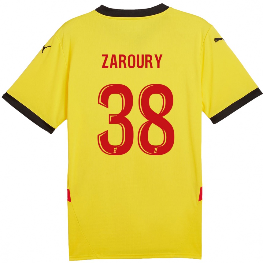 Kids Football Anass Zaroury #38 Yellow Red Home Jersey 2024/25 T-Shirt Australia