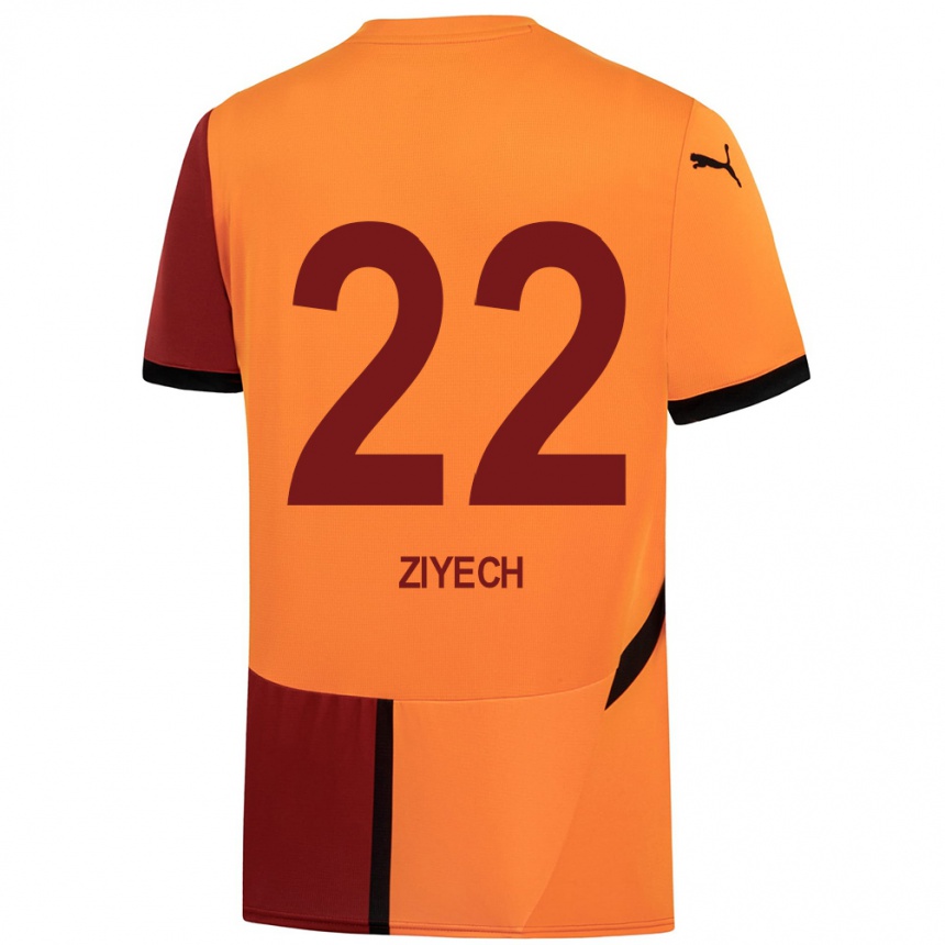 Kids Football Hakim Ziyech #22 Yellow Red Home Jersey 2024/25 T-Shirt Australia