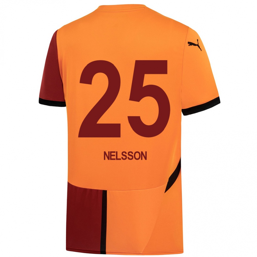 Kids Football Victor Nelsson #25 Yellow Red Home Jersey 2024/25 T-Shirt Australia