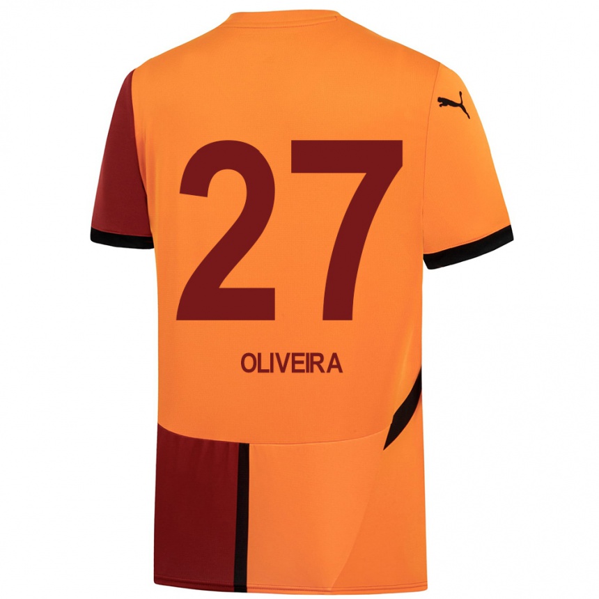 Kids Football Sérgio Oliveira #27 Yellow Red Home Jersey 2024/25 T-Shirt Australia