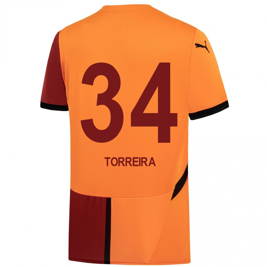 Kids Football Lucas Torreira #34 Yellow Red Home Jersey 2024/25 T-Shirt Australia