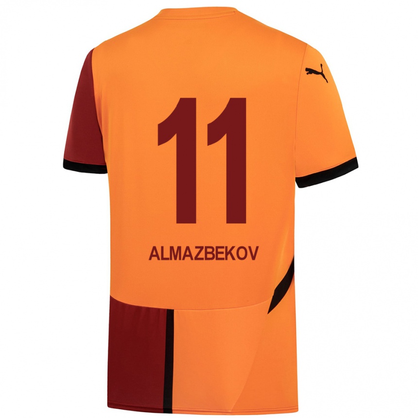 Kids Football Beknaz Almazbekov #11 Yellow Red Home Jersey 2024/25 T-Shirt Australia