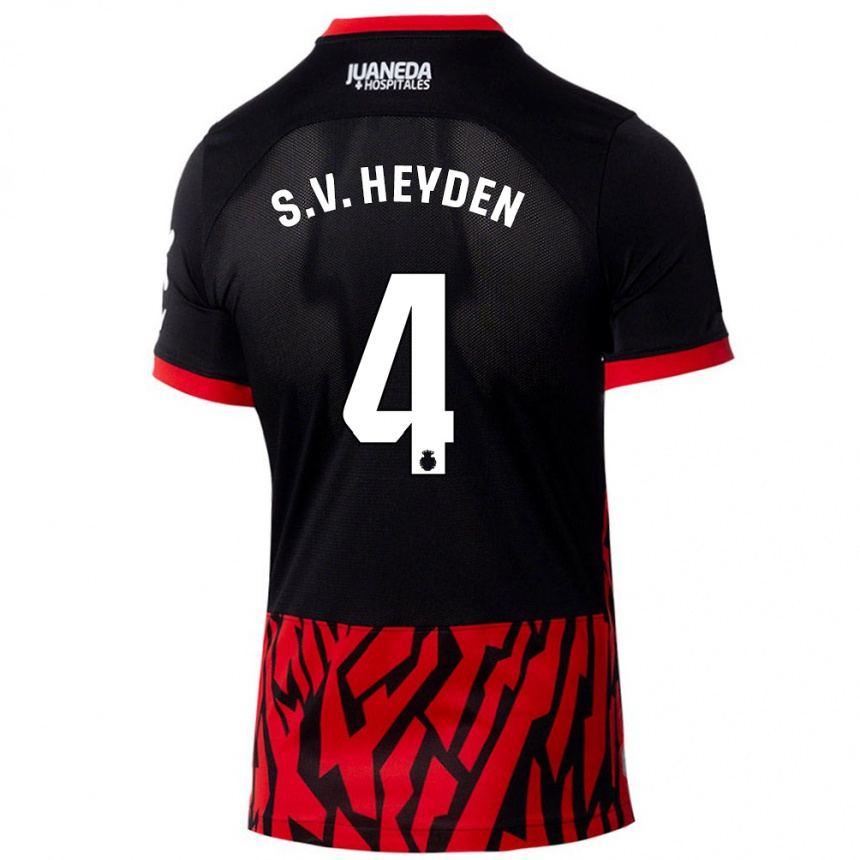 Kids Football Siebe Van Der Heyden #4 Black Red Home Jersey 2024/25 T-Shirt Australia