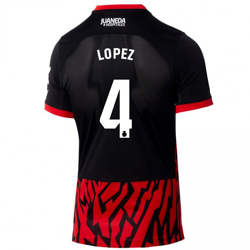 Kids Football David López #4 Black Red Home Jersey 2024/25 T-Shirt Australia