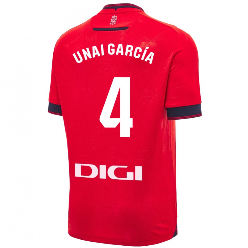 Kids Football Unai García #4 Red White Home Jersey 2024/25 T-Shirt Australia