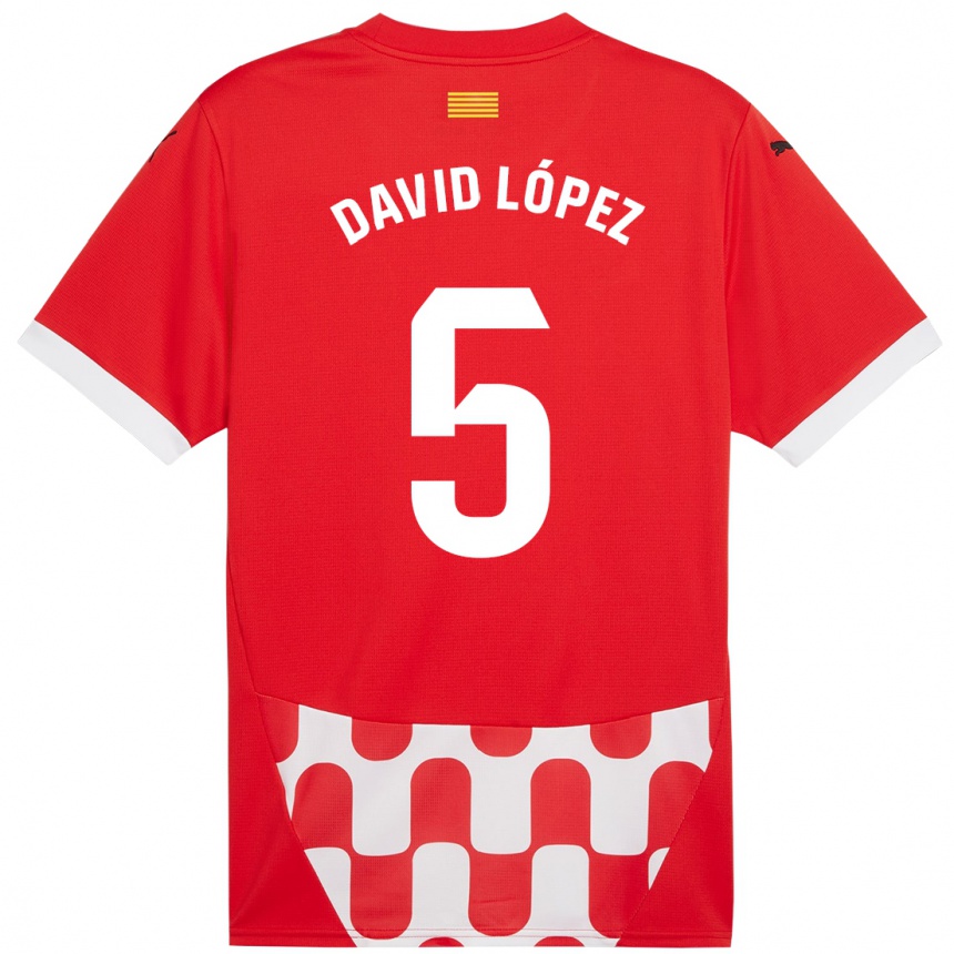 Kids Football David López #5 Red White Home Jersey 2024/25 T-Shirt Australia