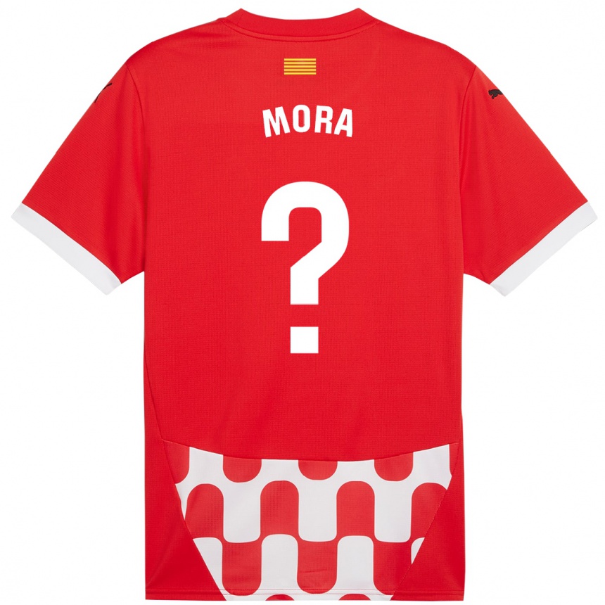 Kids Football Adrià Mora #0 Red White Home Jersey 2024/25 T-Shirt Australia