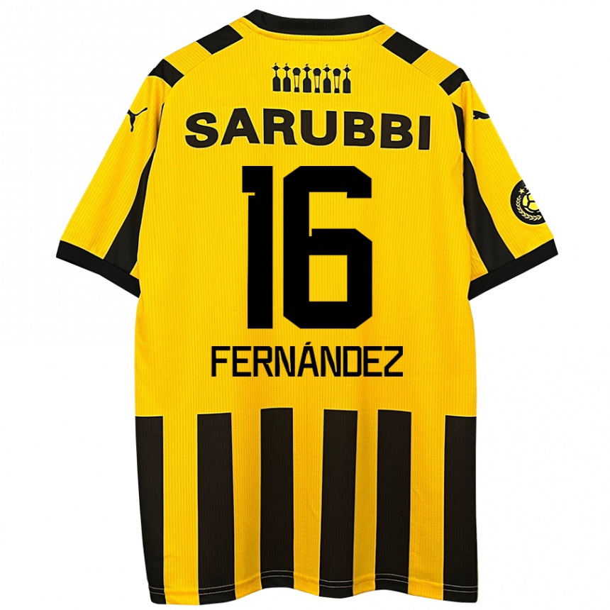 Kids Football Adrián Fernández #16 Yellow Black Home Jersey 2024/25 T-Shirt Australia