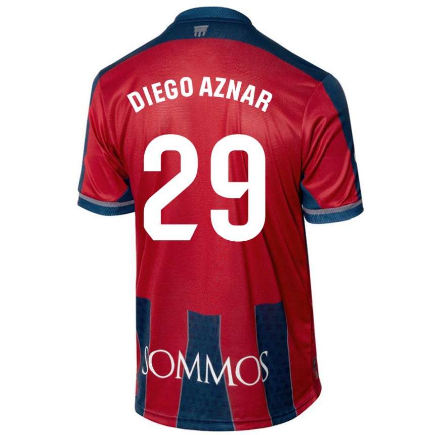 Kids Football Diego Aznar #29 Red Blue Home Jersey 2024/25 T-Shirt Australia