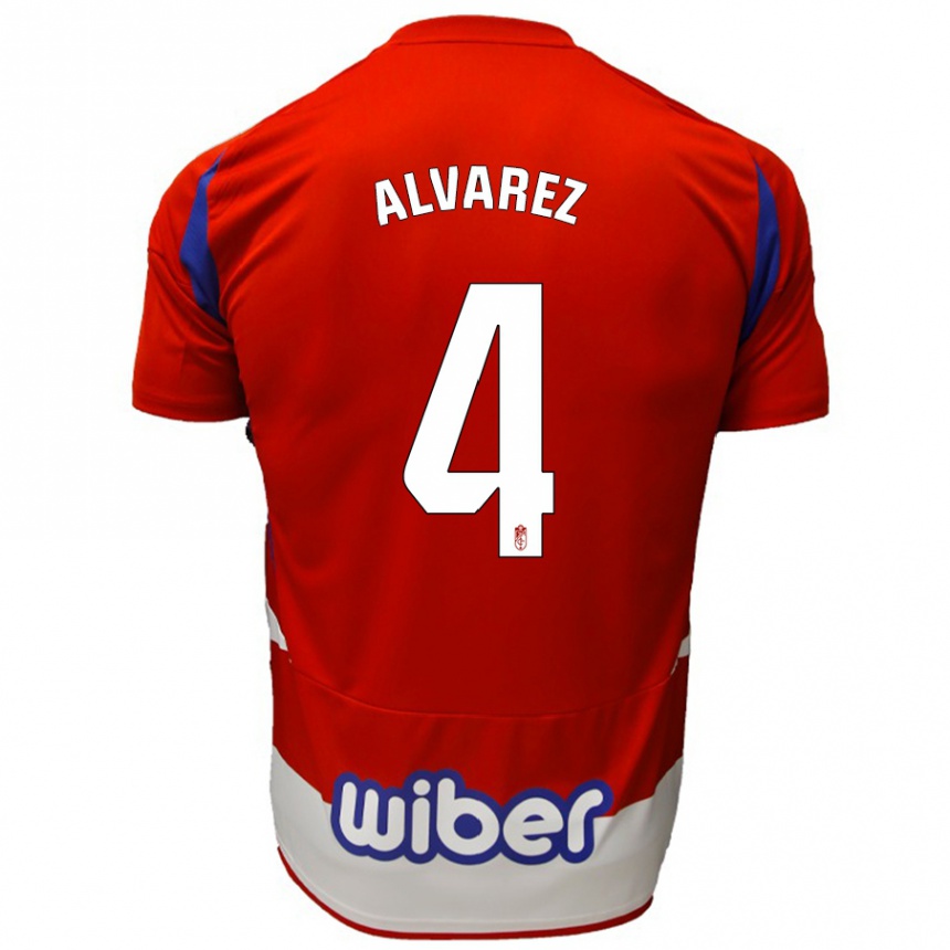 Kids Football Isabel Álvarez #4 Red White Blue Home Jersey 2024/25 T-Shirt Australia