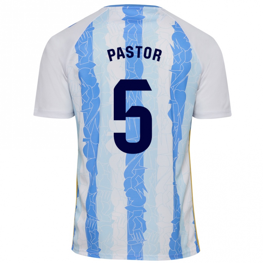 Kids Football Álex Pastor #5 White Blue Home Jersey 2024/25 T-Shirt Australia