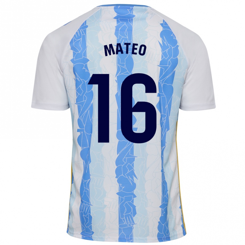 Kids Football Ángel Mateo #16 White Blue Home Jersey 2024/25 T-Shirt Australia