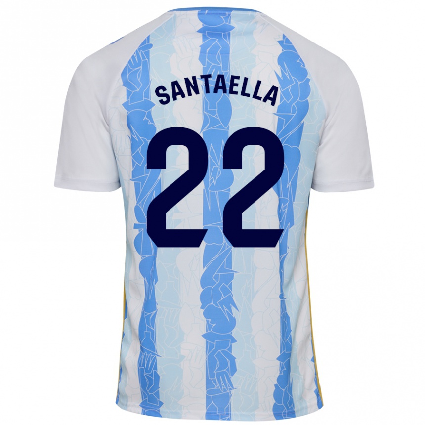 Kids Football Miguel Ángel Santaella #22 White Blue Home Jersey 2024/25 T-Shirt Australia