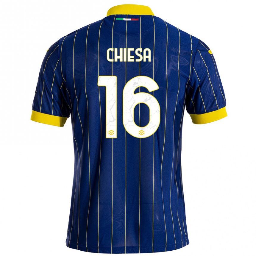 Kids Football Mattia Chiesa #16 Blue Yellow Home Jersey 2024/25 T-Shirt Australia