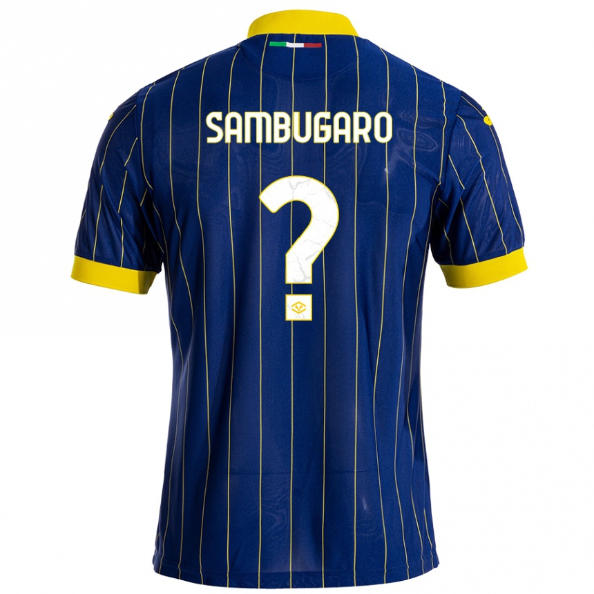 Kids Football Mattia Sambugaro #0 Blue Yellow Home Jersey 2024/25 T-Shirt Australia