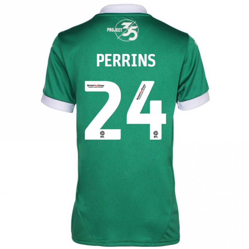 Kids Football Grace Perrins #24 Green White Home Jersey 2024/25 T-Shirt Australia