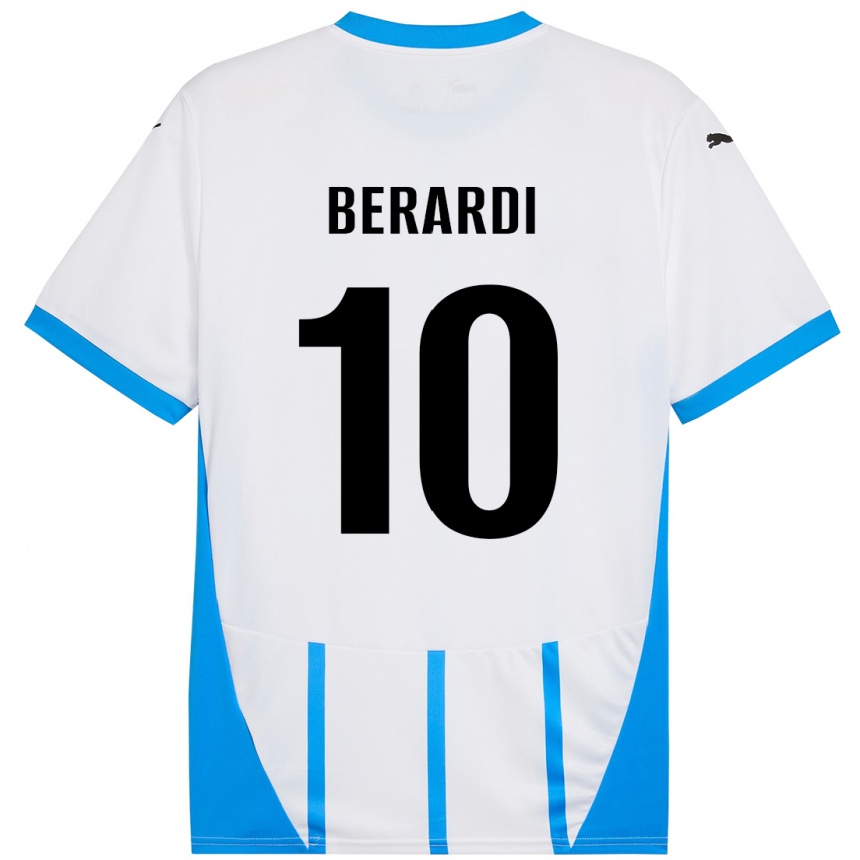 Kids Football Domenico Berardi #10 White Blue Away Jersey 2024/25 T-Shirt Australia