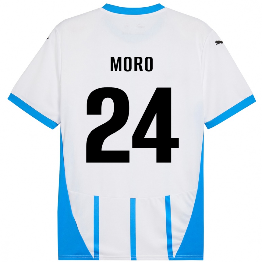 Kids Football Luca Moro #24 White Blue Away Jersey 2024/25 T-Shirt Australia