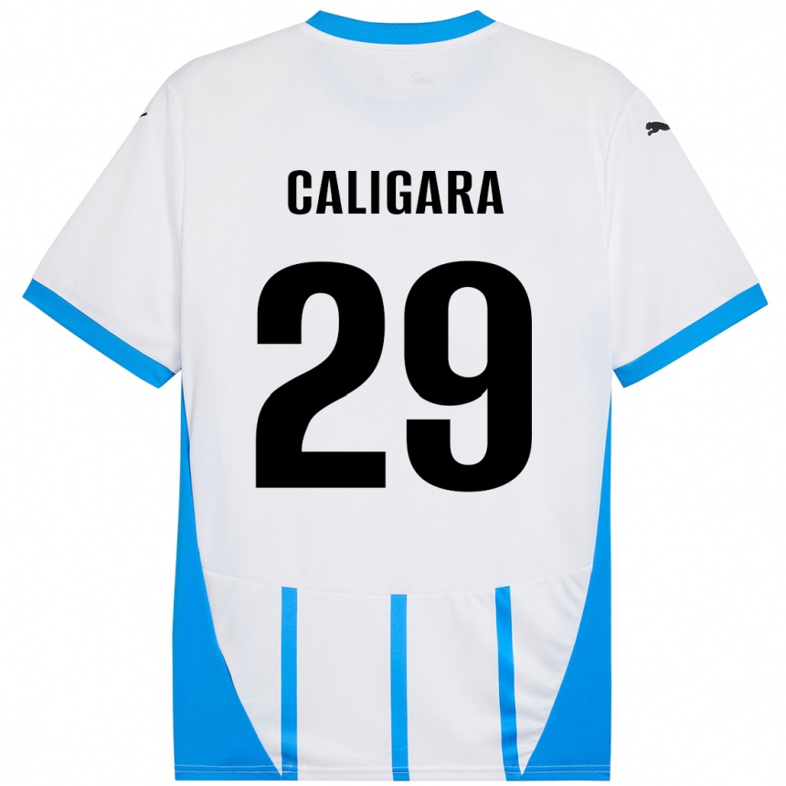 Kids Football Fabrizio Caligara #29 White Blue Away Jersey 2024/25 T-Shirt Australia