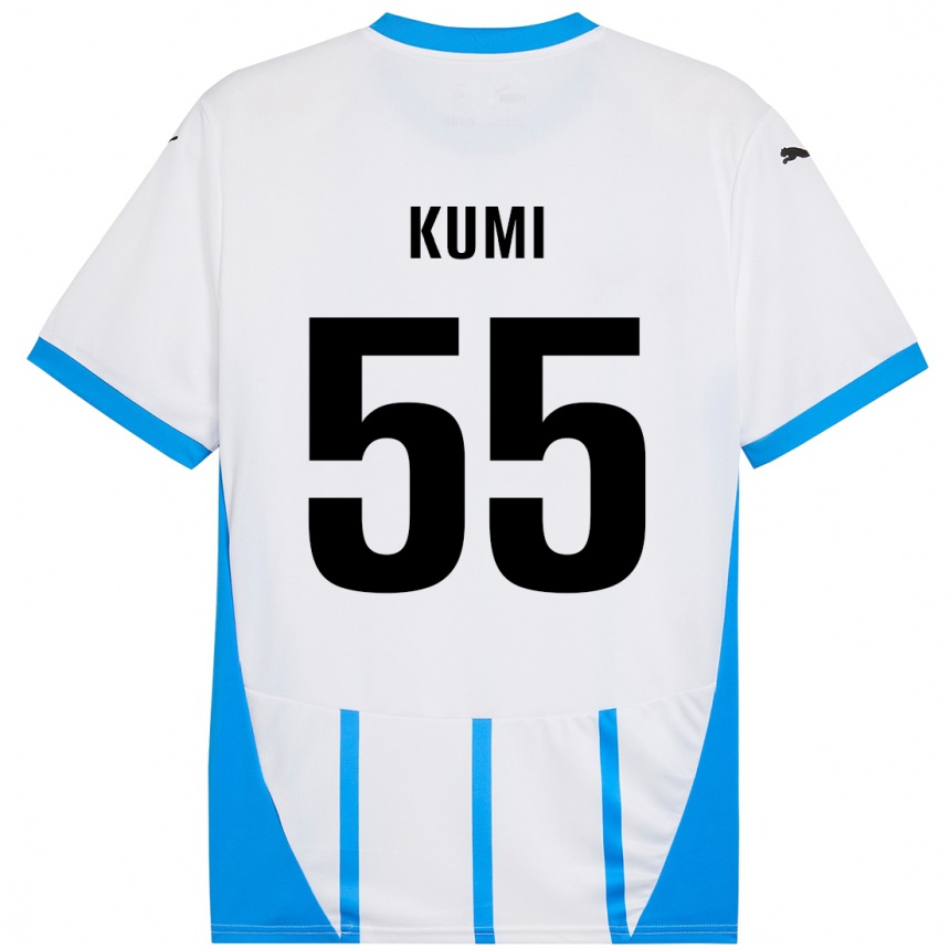 Kids Football Justin Kumi #55 White Blue Away Jersey 2024/25 T-Shirt Australia