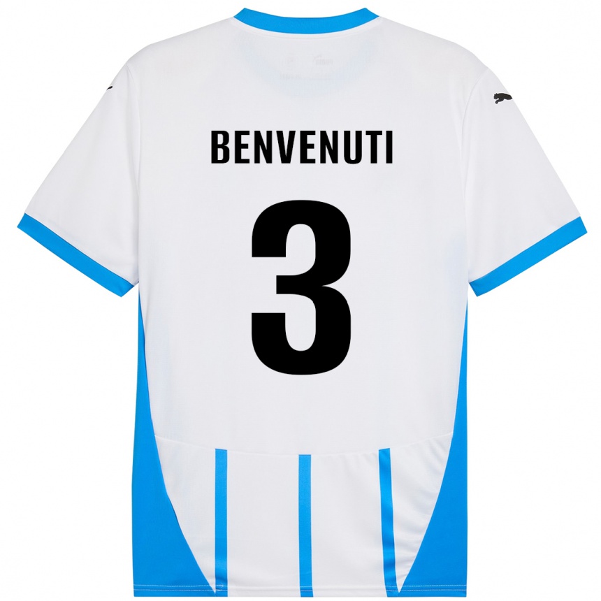 Kids Football Tommaso Benvenuti #3 White Blue Away Jersey 2024/25 T-Shirt Australia