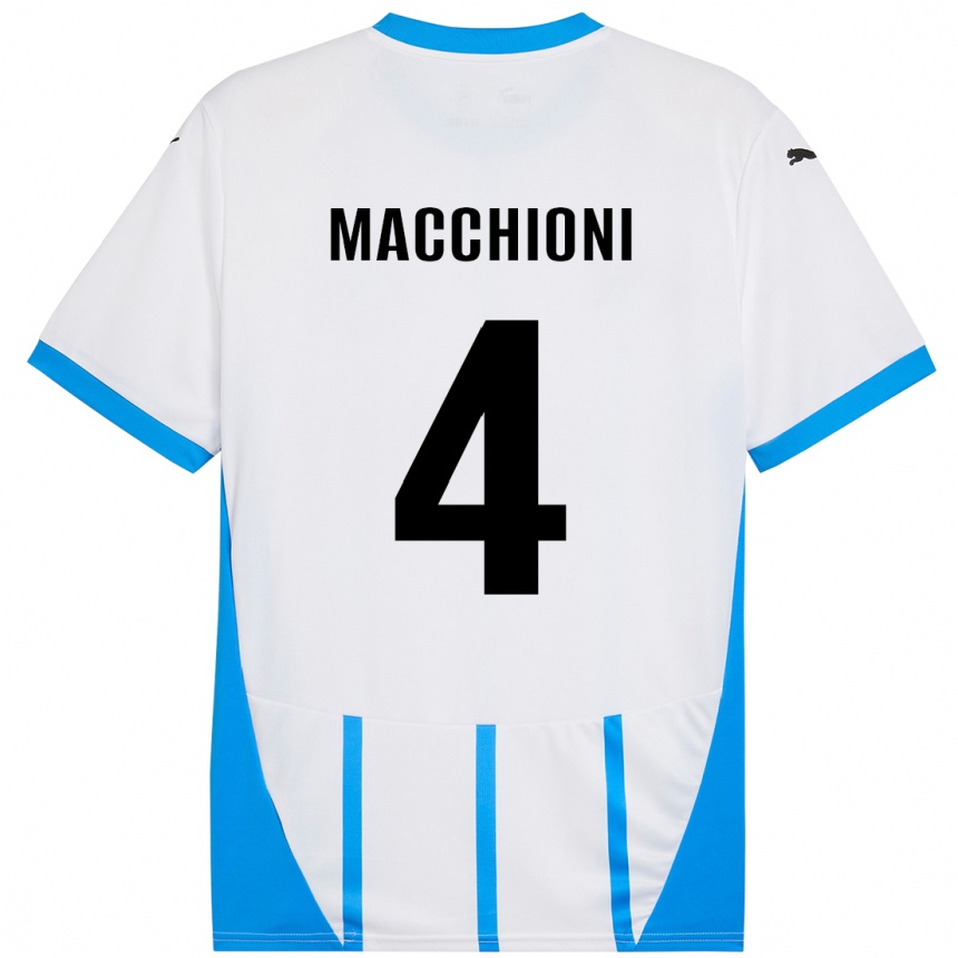 Kids Football Tommaso Macchioni #4 White Blue Away Jersey 2024/25 T-Shirt Australia