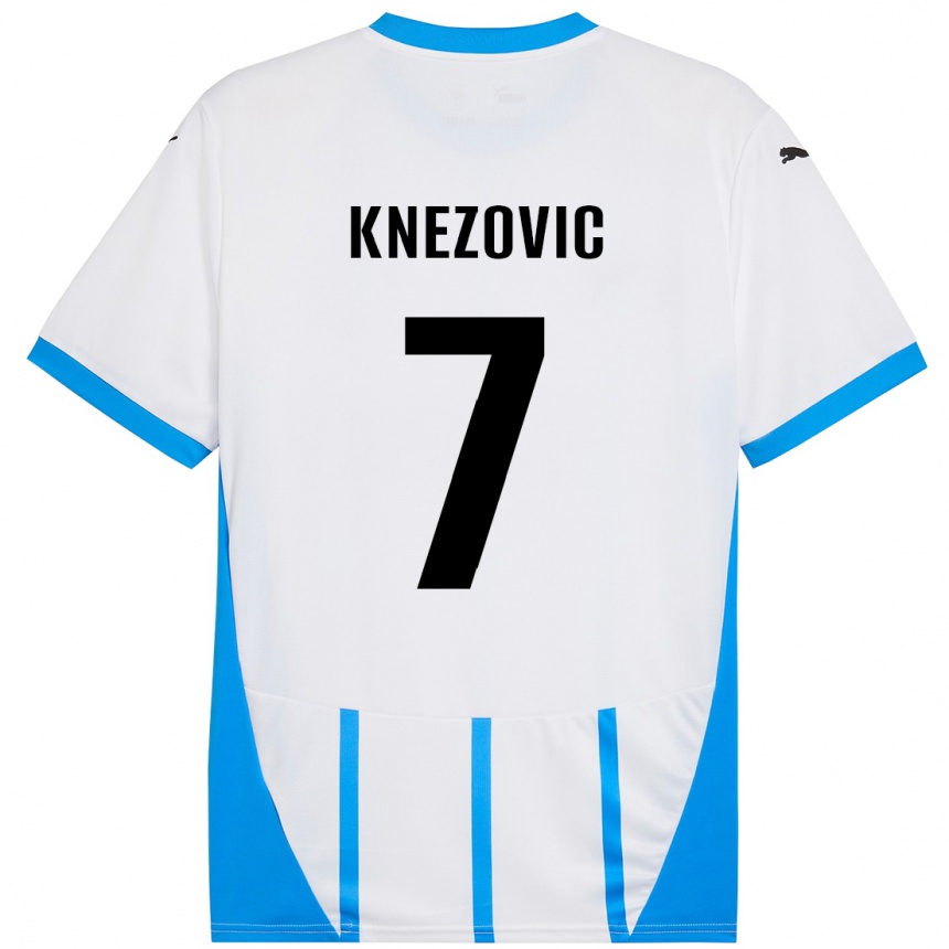 Kids Football Borna Knezovic #7 White Blue Away Jersey 2024/25 T-Shirt Australia