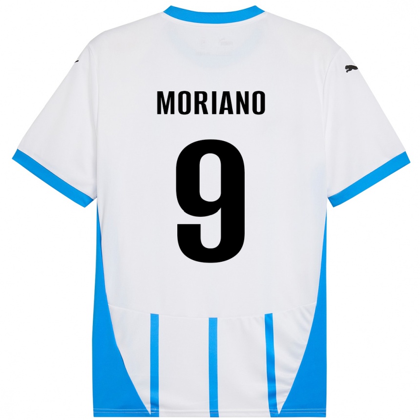 Kids Football Andrea Moriano #9 White Blue Away Jersey 2024/25 T-Shirt Australia