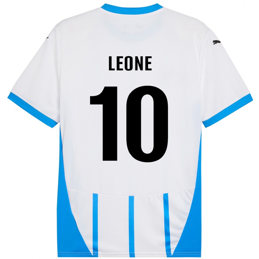 Kids Football Kevin Leone #10 White Blue Away Jersey 2024/25 T-Shirt Australia