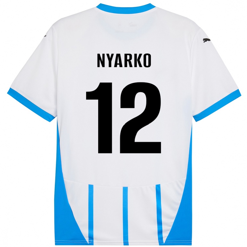 Kids Football Lorenzo Nyarko #12 White Blue Away Jersey 2024/25 T-Shirt Australia