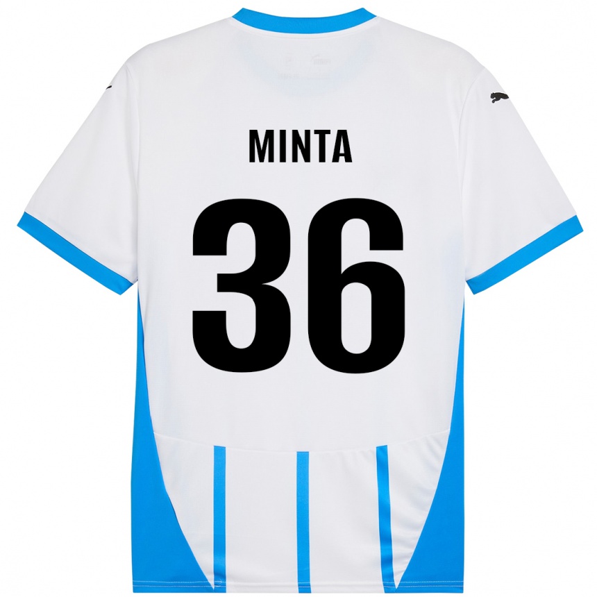 Kids Football Amoako Minta #36 White Blue Away Jersey 2024/25 T-Shirt Australia