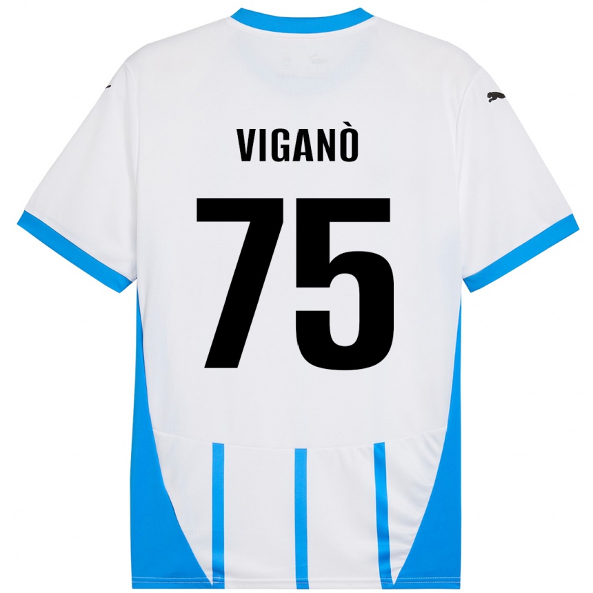 Kids Football Lorenzo Viganò #75 White Blue Away Jersey 2024/25 T-Shirt Australia