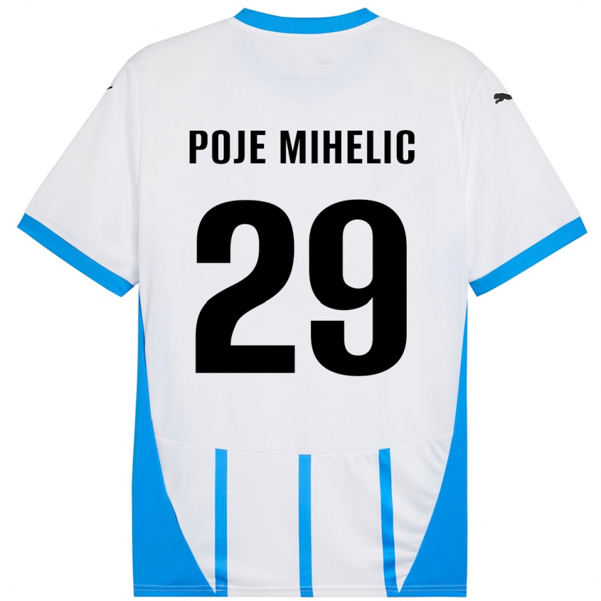 Kids Football Naja Poje Mihelič #29 White Blue Away Jersey 2024/25 T-Shirt Australia