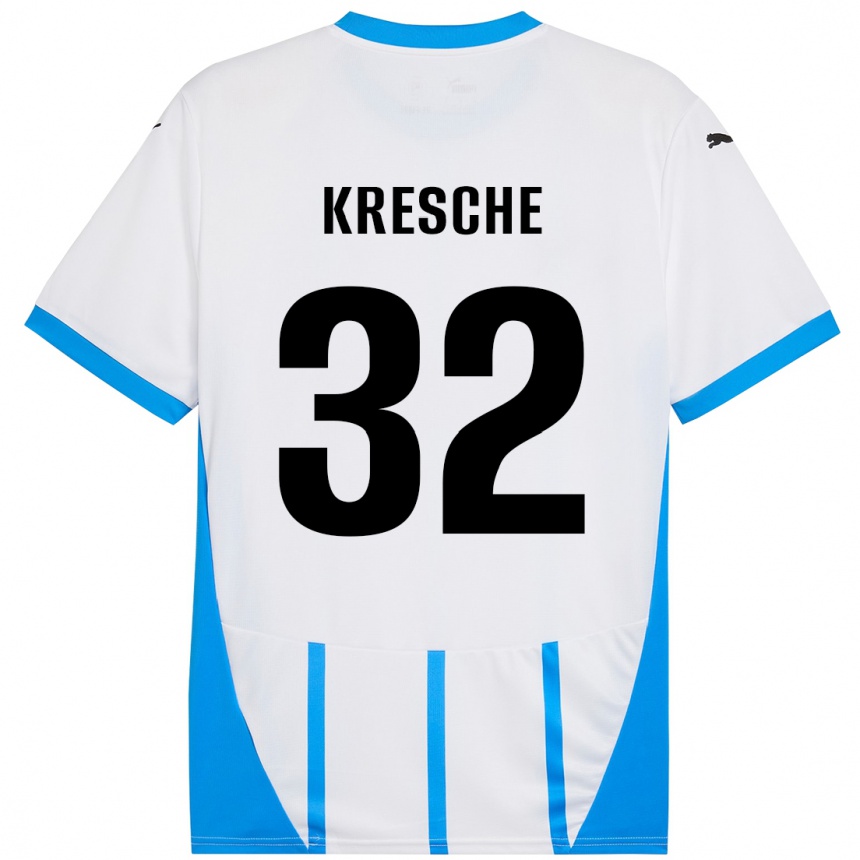 Kids Football Isabella Kresche #32 White Blue Away Jersey 2024/25 T-Shirt Australia