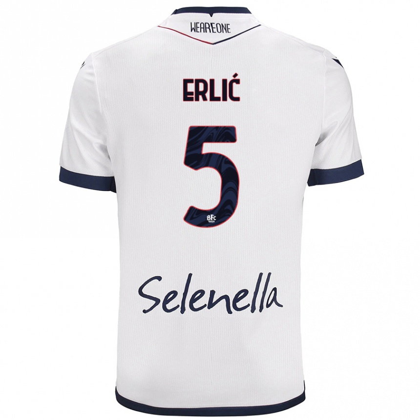 Kids Football Martin Erlić #5 White Royal Blue Away Jersey 2024/25 T-Shirt Australia