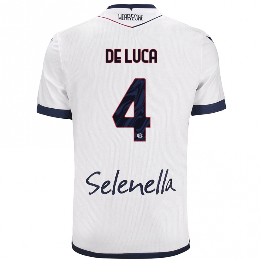 Kids Football Alessandro De Luca #4 White Royal Blue Away Jersey 2024/25 T-Shirt Australia