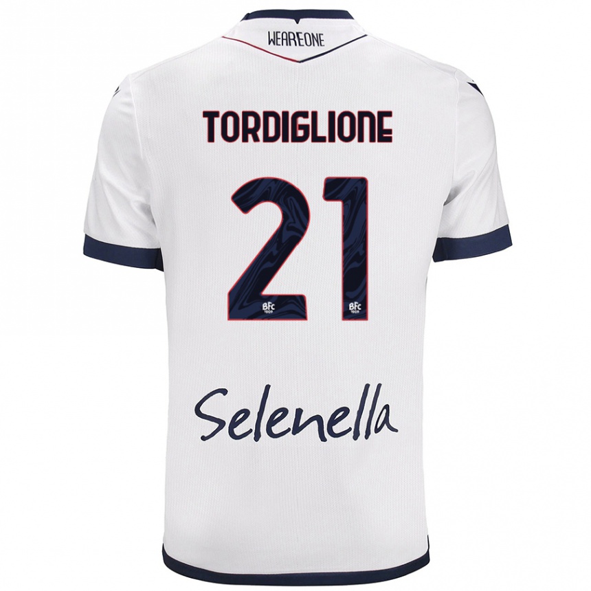 Kids Football Nicolò Tordiglione #21 White Royal Blue Away Jersey 2024/25 T-Shirt Australia