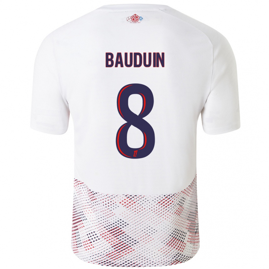 Kids Football Justine Bauduin #8 White Royal Blue Away Jersey 2024/25 T-Shirt Australia