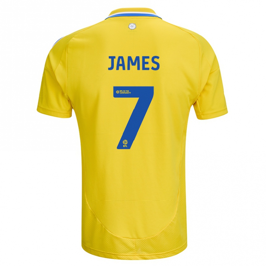 Kids Football Daniel James #7 Yellow Blue Away Jersey 2024/25 T-Shirt Australia